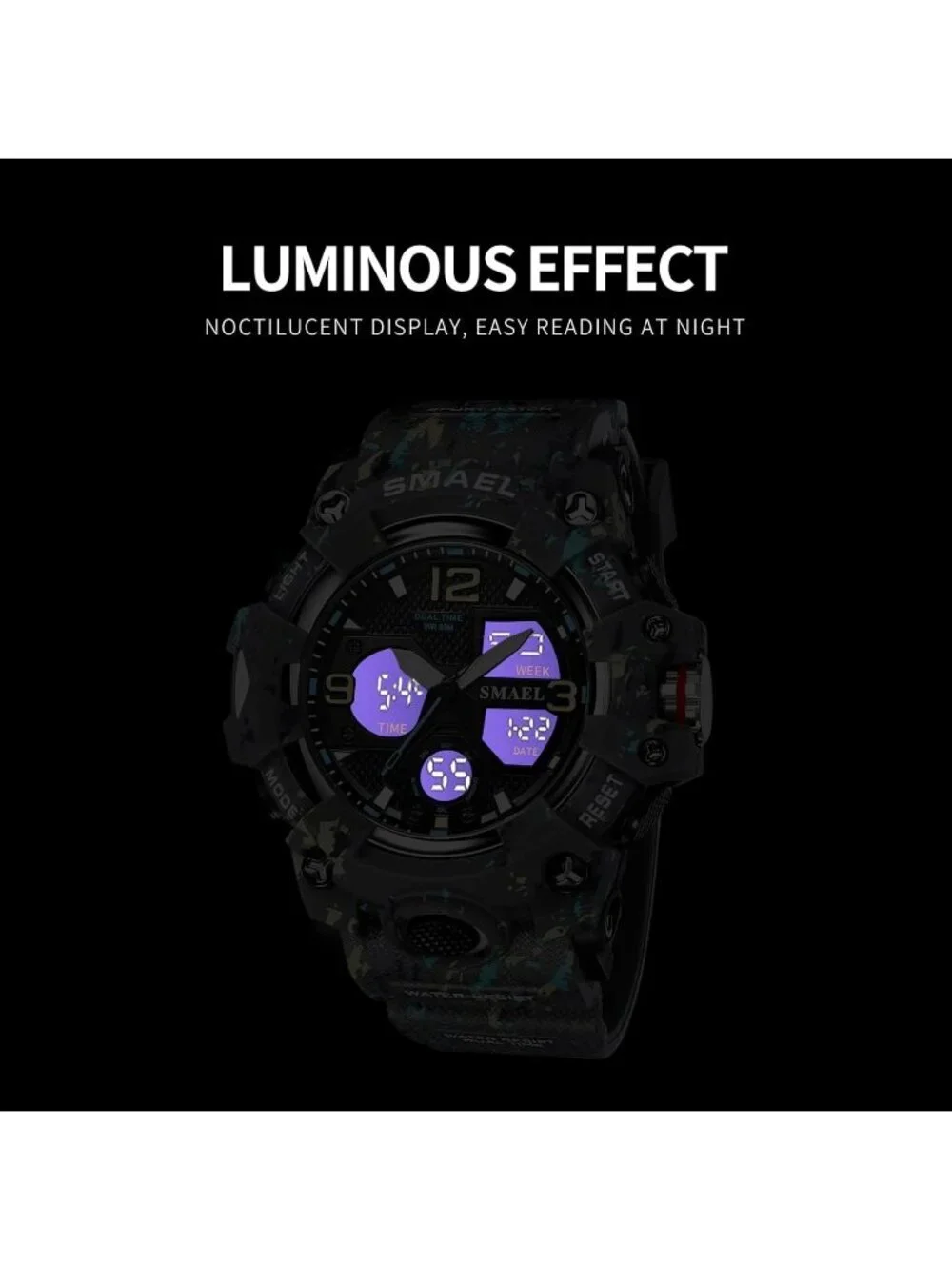 Mens Camo Blue Analog Quartz S-Shock Waterproof Outdoor Sports LED Digital Watch